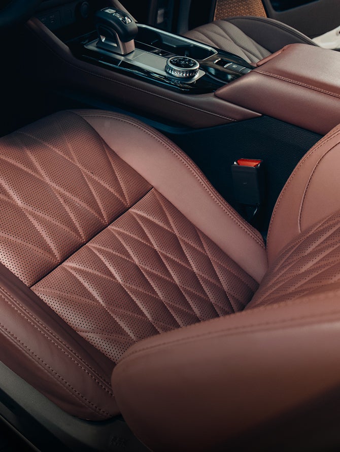 Close up on heated and ventilated front seats in the 2026 Mitsubishi Outlander SUV